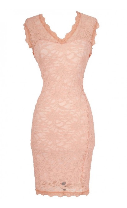Larissa Lace Bodycon Dress in Peach
